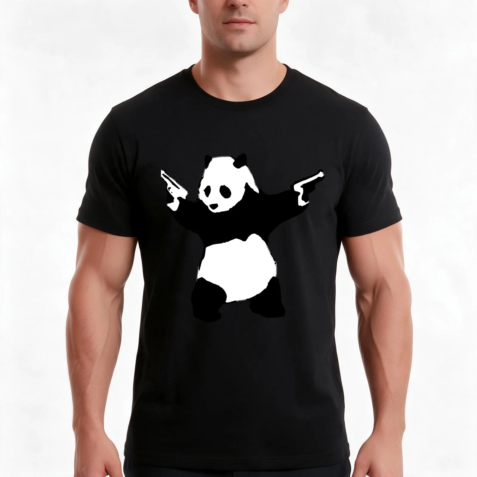 Bansky panda T-Shirt, Summer Casual Cotton Tee, Oversized Streetwear Tops, Vintage Graphic Print, Loose Fit Short Sleeve