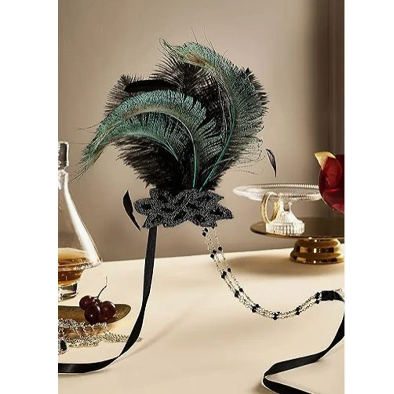 Art Deco 1920s Flapper Headpiece Roaring 20s Great Gatsby Feather Headband 1920s Flapper Gatsby Akcesoria