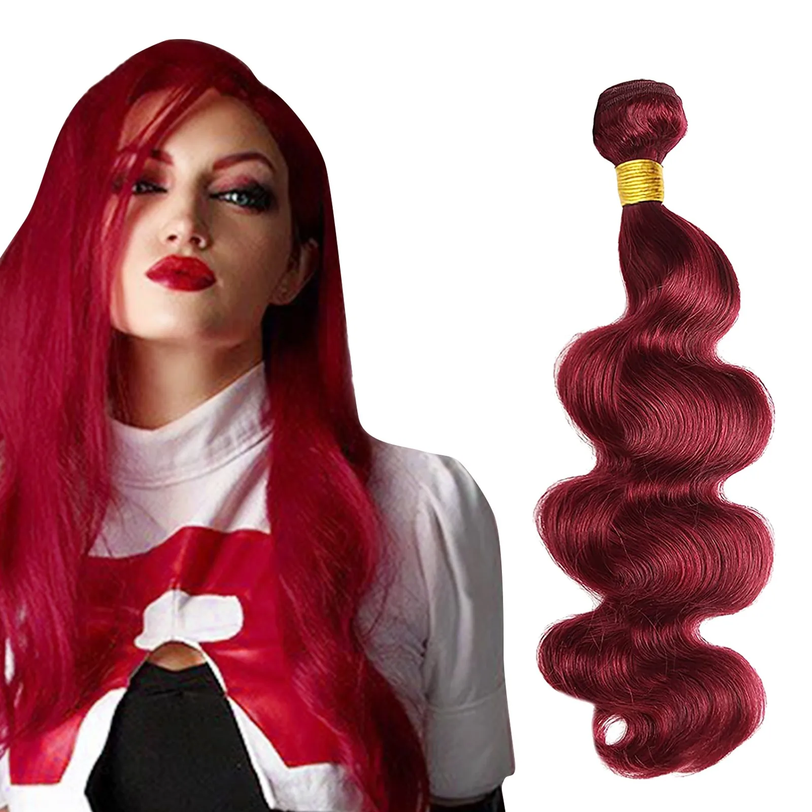 Red Body Wave Hair Bundle Long Straight Weave Extension Women Beauty Bouncy Curly Hairpiece For Styling Weave Bright Beauty T1