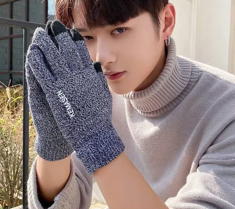 Winter warm and cold proof touch screen full finger yarn household gloves with anti slip and velvet