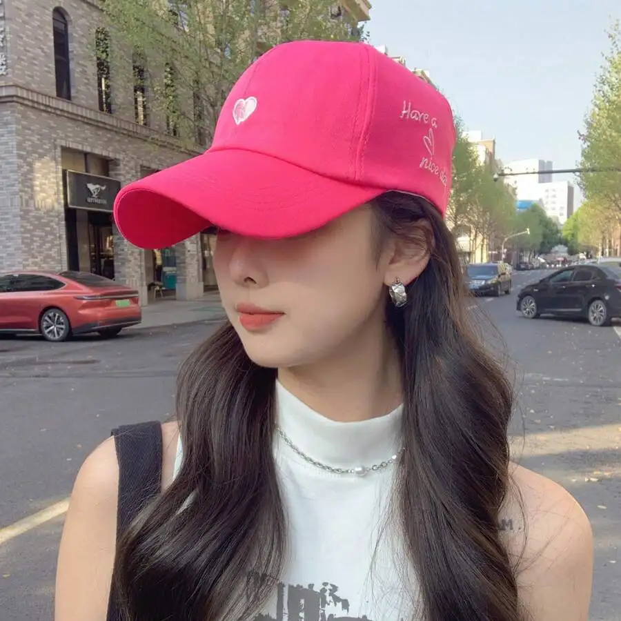 

Womens Pink Ponytail Baseball Cap With Heart And Letter Print Sun Hat For Summer Outdoor Beach Travel