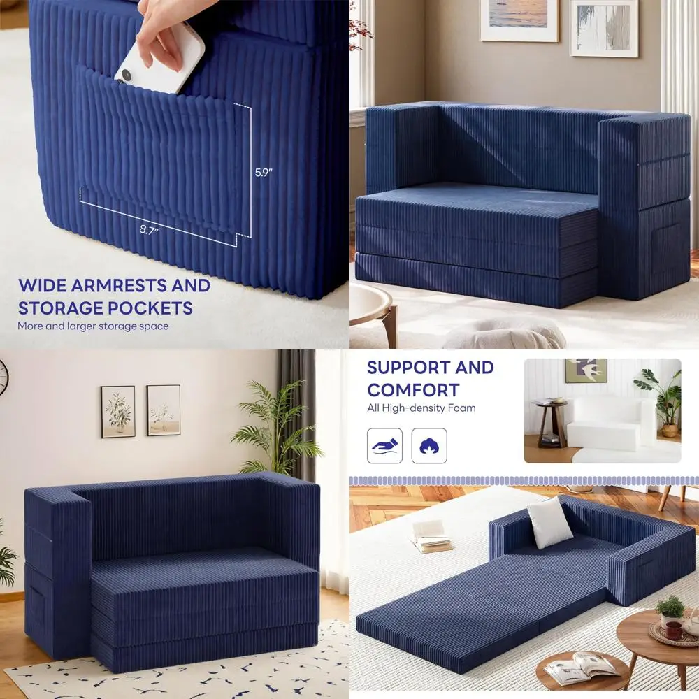 كرسي نوم 3 في 1 قابل للتحويل مع مسند للذراعين ودعم للظهر، وسرير أريكة قابل للطي، وأريكة فوتون أرضية، مرتبة قابلة للطي، وأريكة كسولة