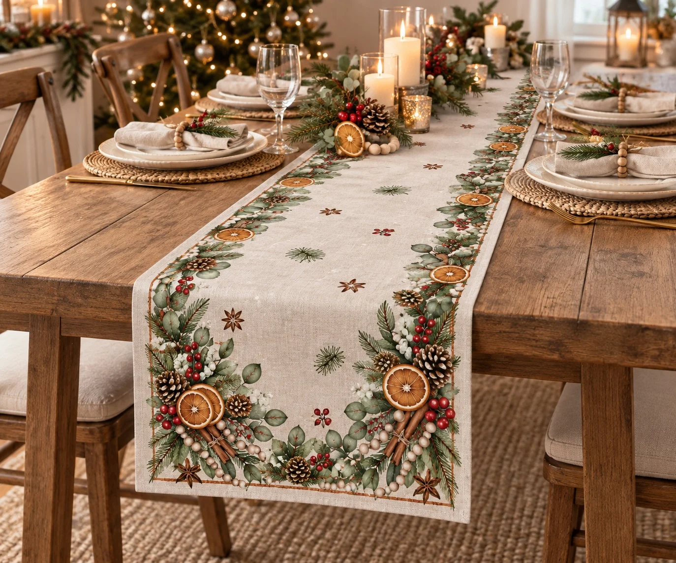 Eucalyptus Preserved - Taplak Meja Natal dengan Motif Jeruk