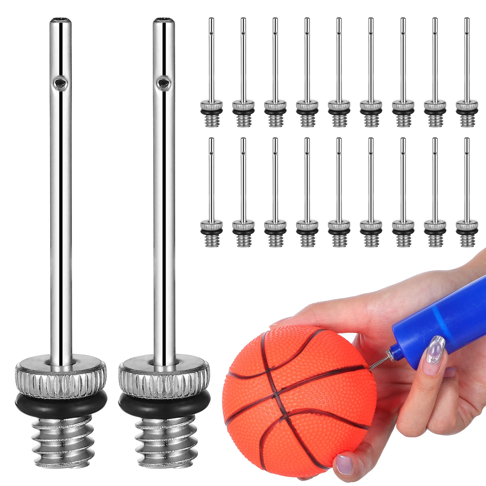 

20 шт. металлических игл для накачивания мячей (баскетбольных, футбольных, регбийных, волейбольных) – аксессуар для спортивного инвентаря