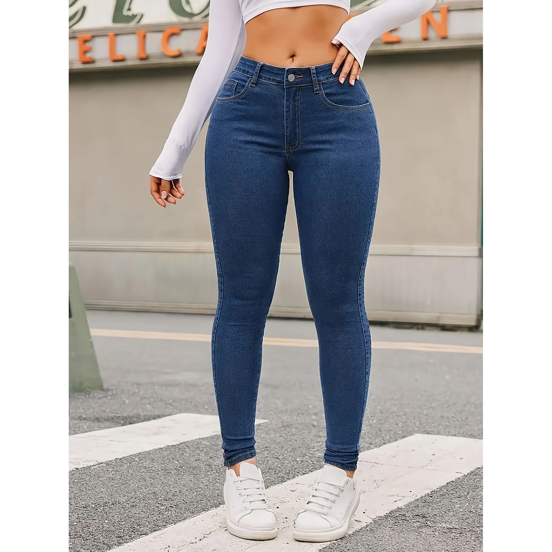 High Waist Women's Skinny Jeans Elastic Denim Tight Fit Casual Style High Stretch Natural Waist Jeans for Women