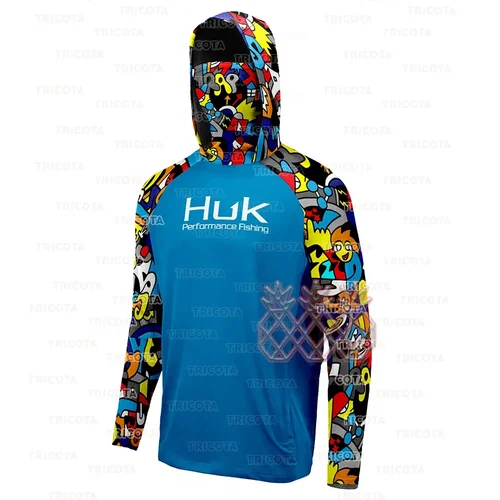 Imagen 2 del producto HUK-Sudadera con capucha de pesca para hombre, camisas de dibujos animados, máscara para el cuello, manga larga, ropa de pesca de secado rápido, gorra transpirable con protección UV, Tops de pesca