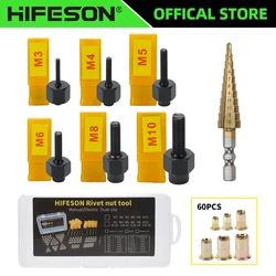 HIFESON Rivet Nut Tool Hand Nuts Riveter Rivnut Tool with Step Drill Accessory Rivet nuts for Nuts M3 M4 M5 M6 M8 M10
