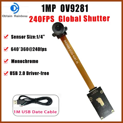 240FPS Global Shutter Camera Module 720P 1MP, OV9281 USB Webcam Monochrome,High Frame Rate Action Capture Windows Raspberry Pi