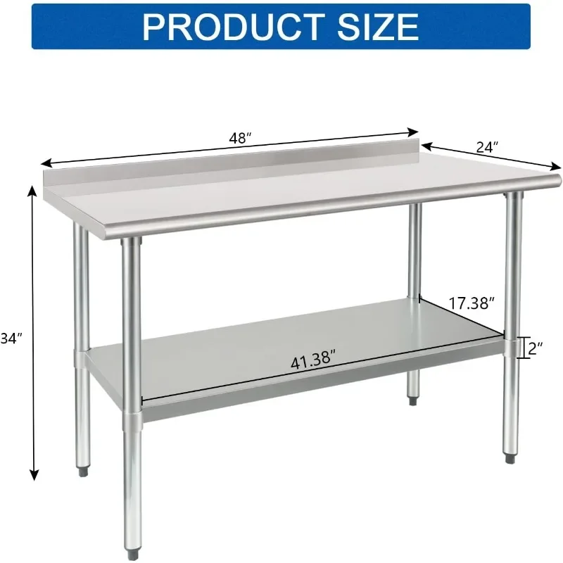 Stainless Steel Table Prep & Work Table 24 x 48 Inches NSF Heavy Duty Commercial with Undershelf and Backsplash