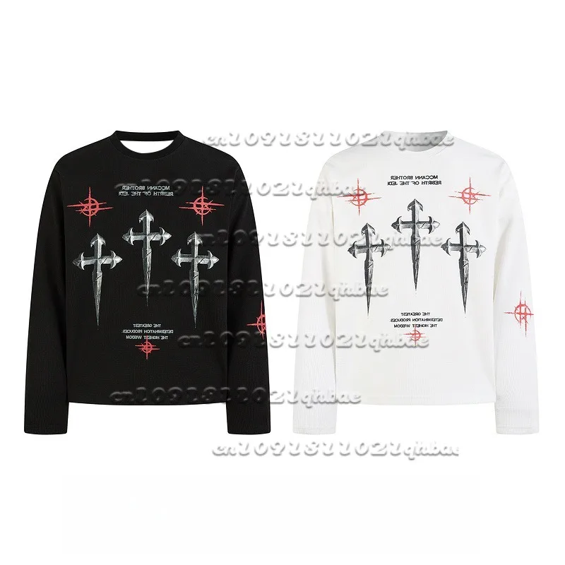 

American Retro Cross 3D Printed T-shirt Long Sleeved Loose Fitting Couple Casual Quick Drying Top Trendy