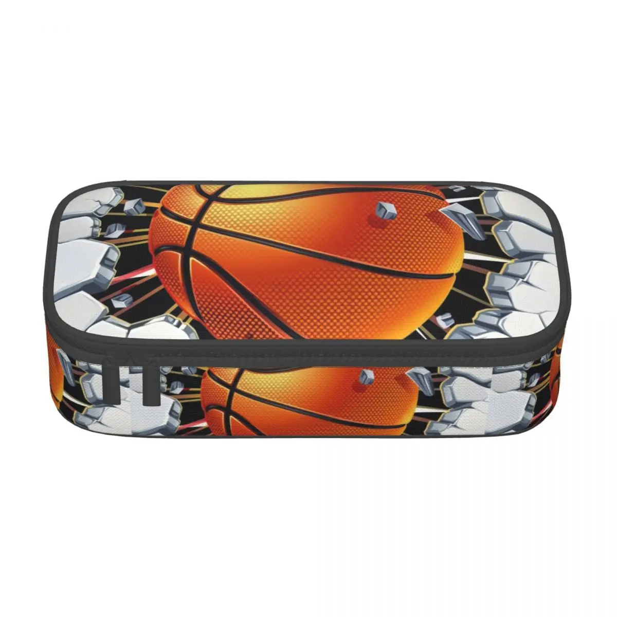 Custom Korean Basketball Pencil Case for Boys Gilrs Physical culture Dots Round Large Storage Pen Box Bag Stationery