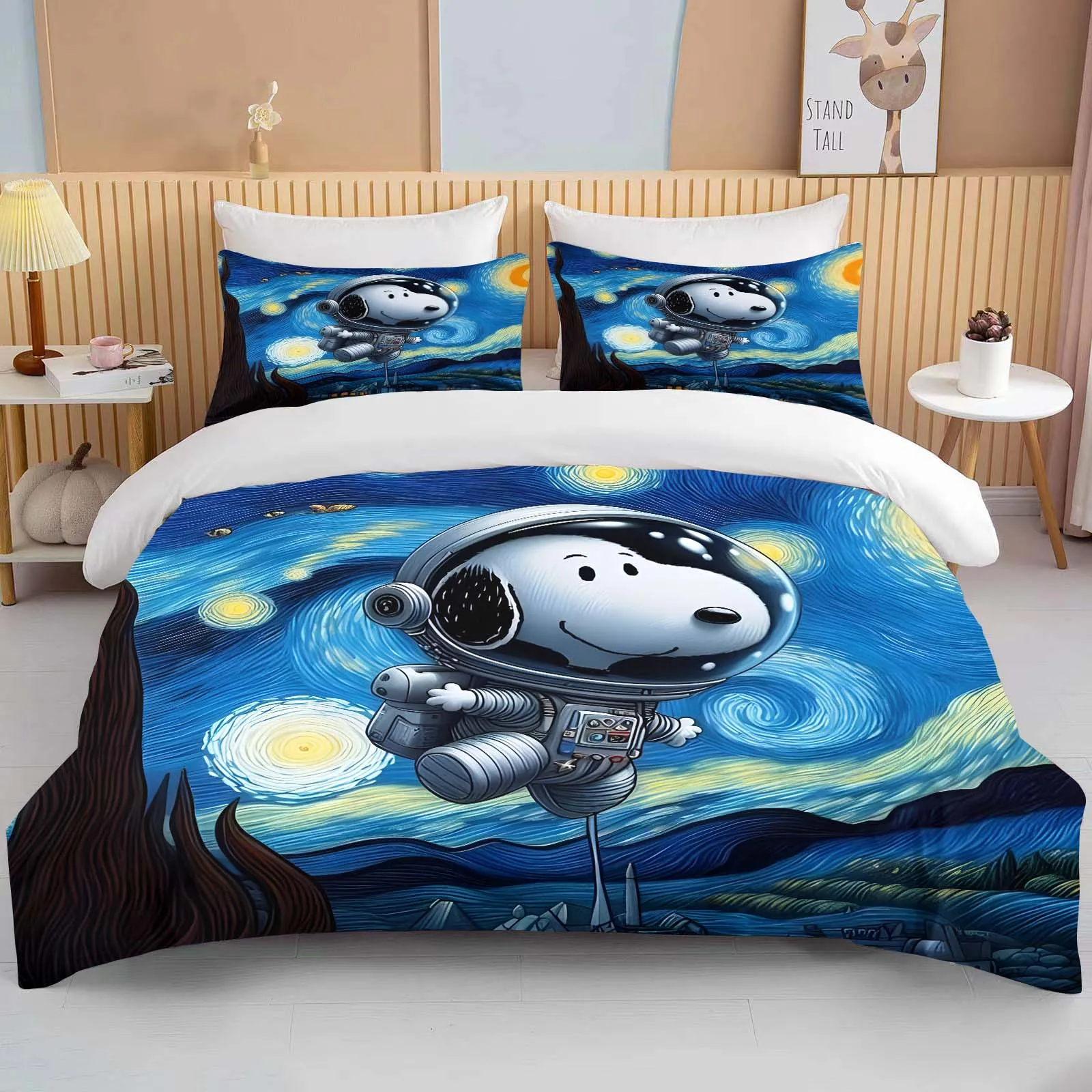 10 Sizes MINISO Snoopy Printed Soft Bedding Set Cartoon Duvet Cover Comforter Pillowcase Boys Girls Children Bedding Set Luxury