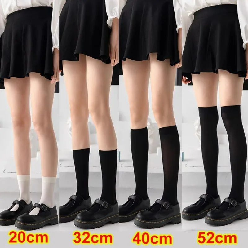 Black White Long Socks Women Girls Kawaii JK Lolita Over The Knee Socks Fashion Solid Color Sexy Nylon Stockings Female Hosiery