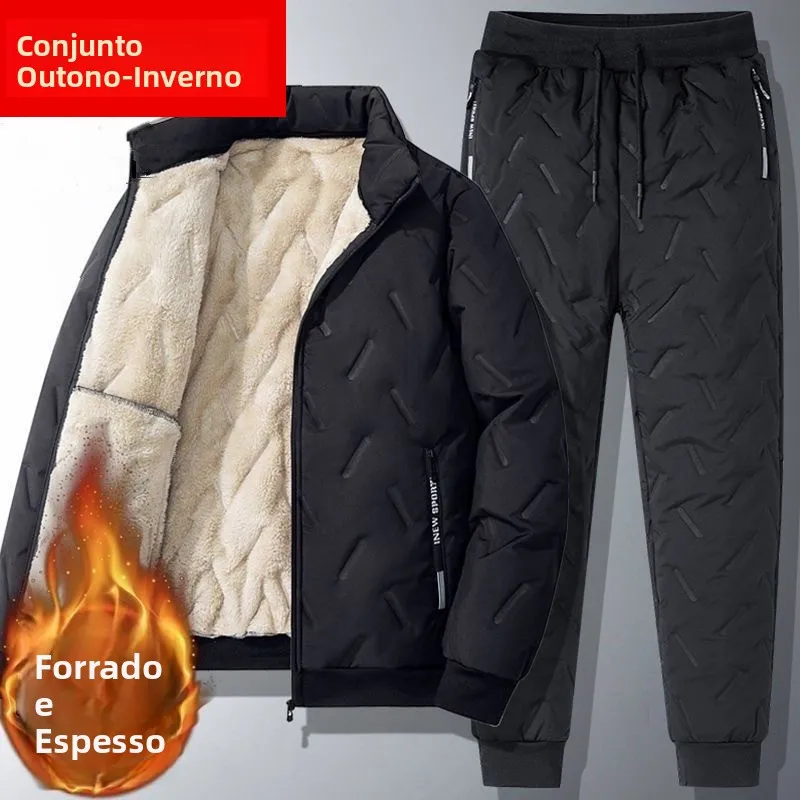 Conjunto Estiloso de Outono Inverno em Veludo de Cordeiro, Tamanho ande, Roupas de Inverno em Fce, Jaqueta Masculina ...