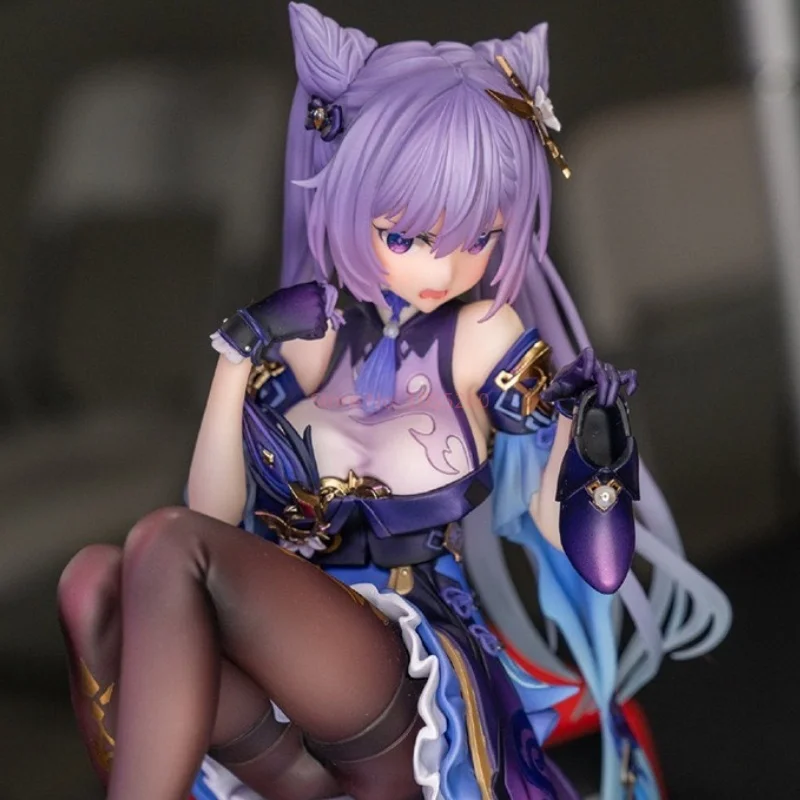 Figura de acción de Anime Genshin Impact Keqing sentado Pose, modelo de colección, estatua, juguete de decoración de escritorio, regalo para niños, nueva marea