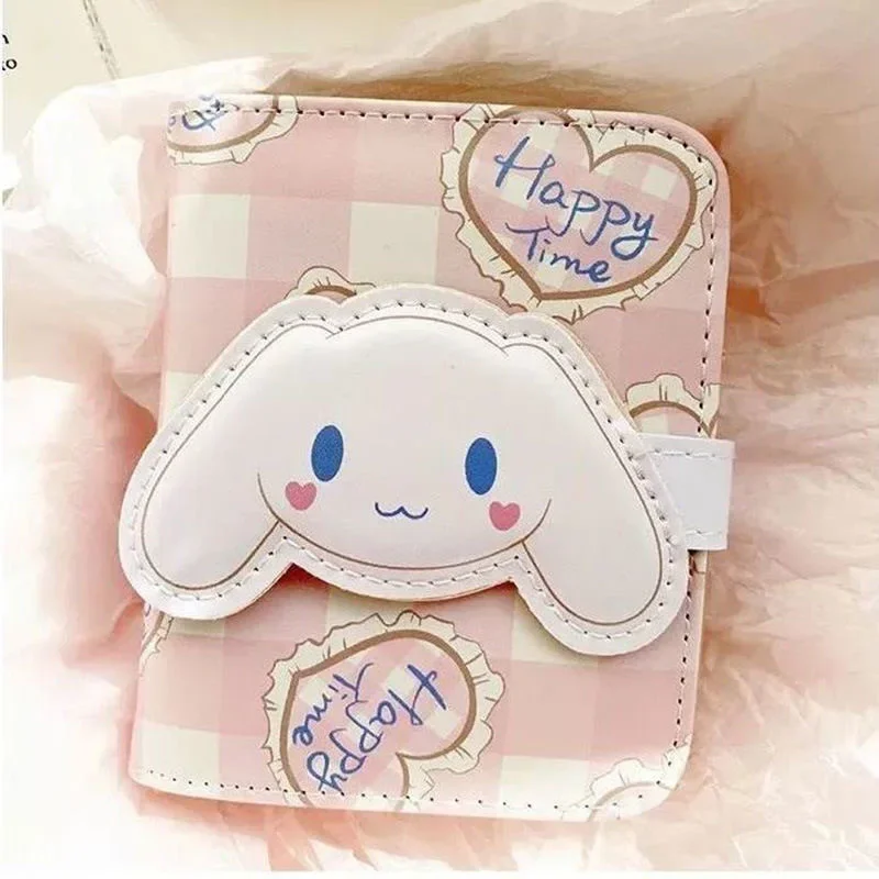 Cartoon Sanrio Cinnamoroll PU Purse Wallet Lovely Coin Wallet Simple and Portable Three Fold Student Mini Card Bag Birthday Gift