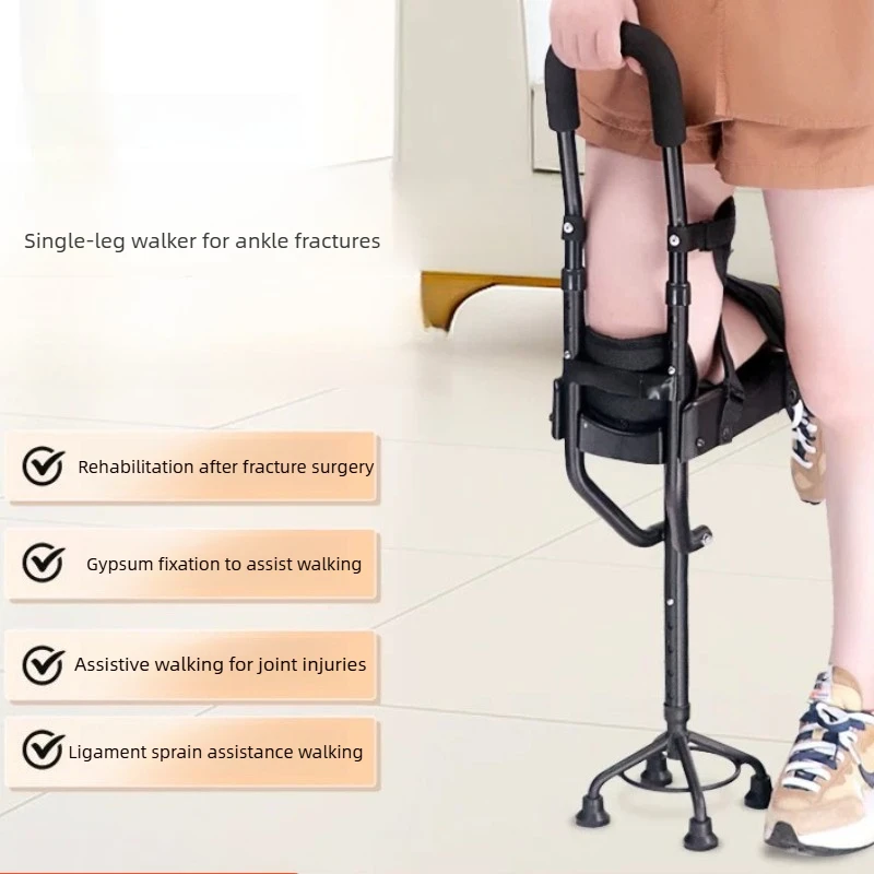 

Heavy Duty Aluminum Leg Walker, Adjustable Crutch for Fracture Recovery, Non-Slip Sprain Walking Aid, Post-Surgery Mobility Cane