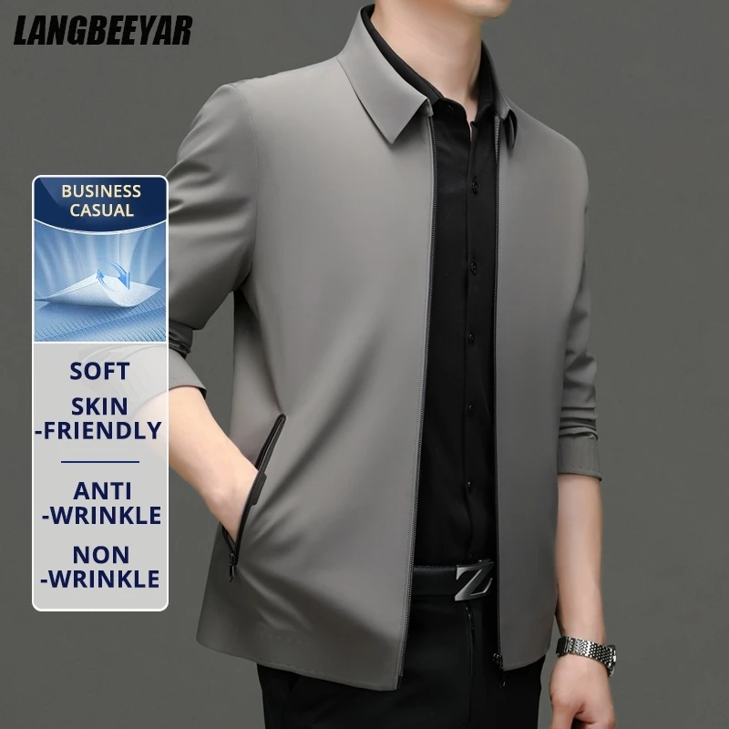 

High End Anti Wrinkle Mature Men Business Dad's Outfit Casual Blazer Jacket Autumn Windbreaker Middle Aged Executive Coats