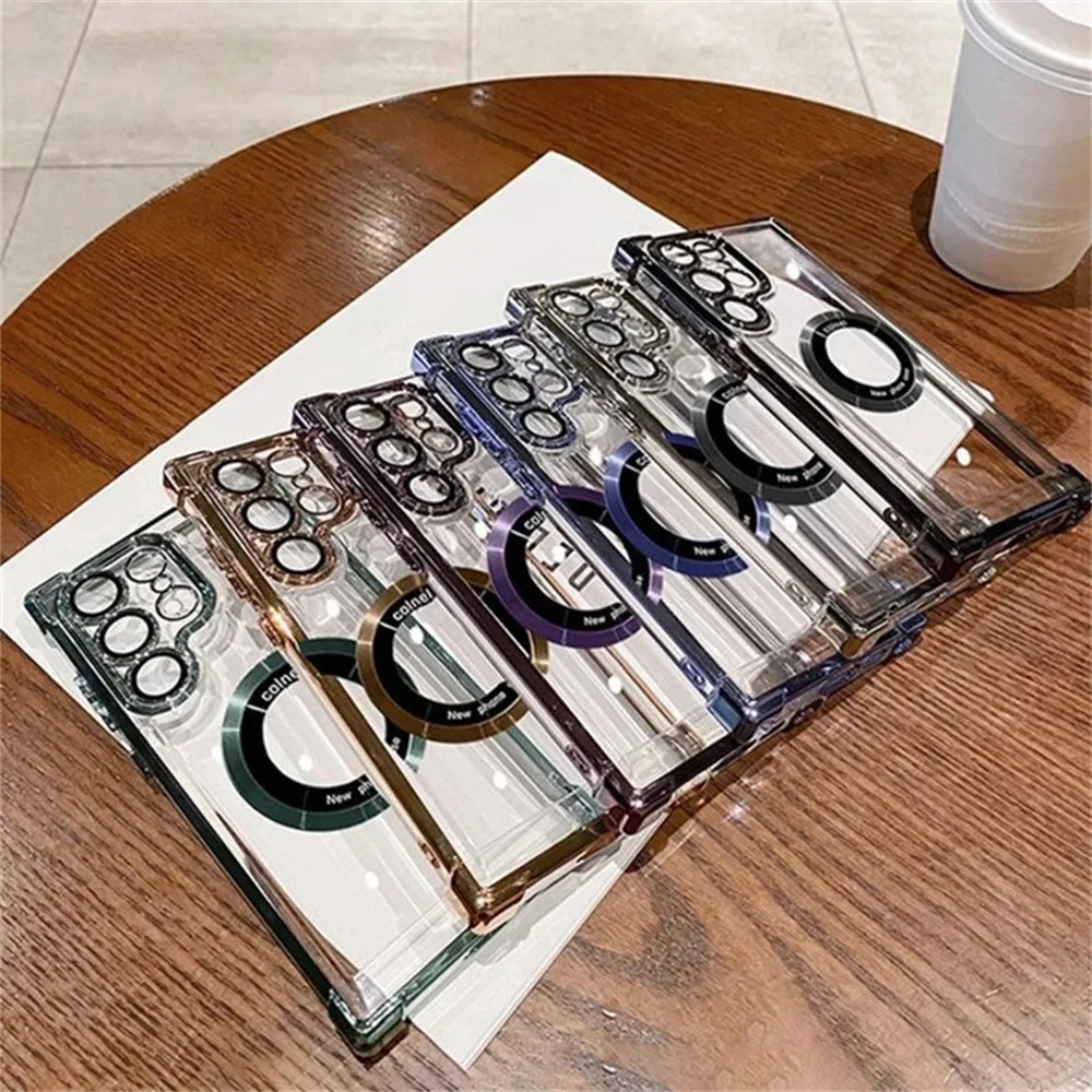Plating Magnetic Wireless Charge Phone Case for Samsung S24 S23 FE S26 S25 S22 Plus S21 S26 Ultra Clear Lens Protection Cover