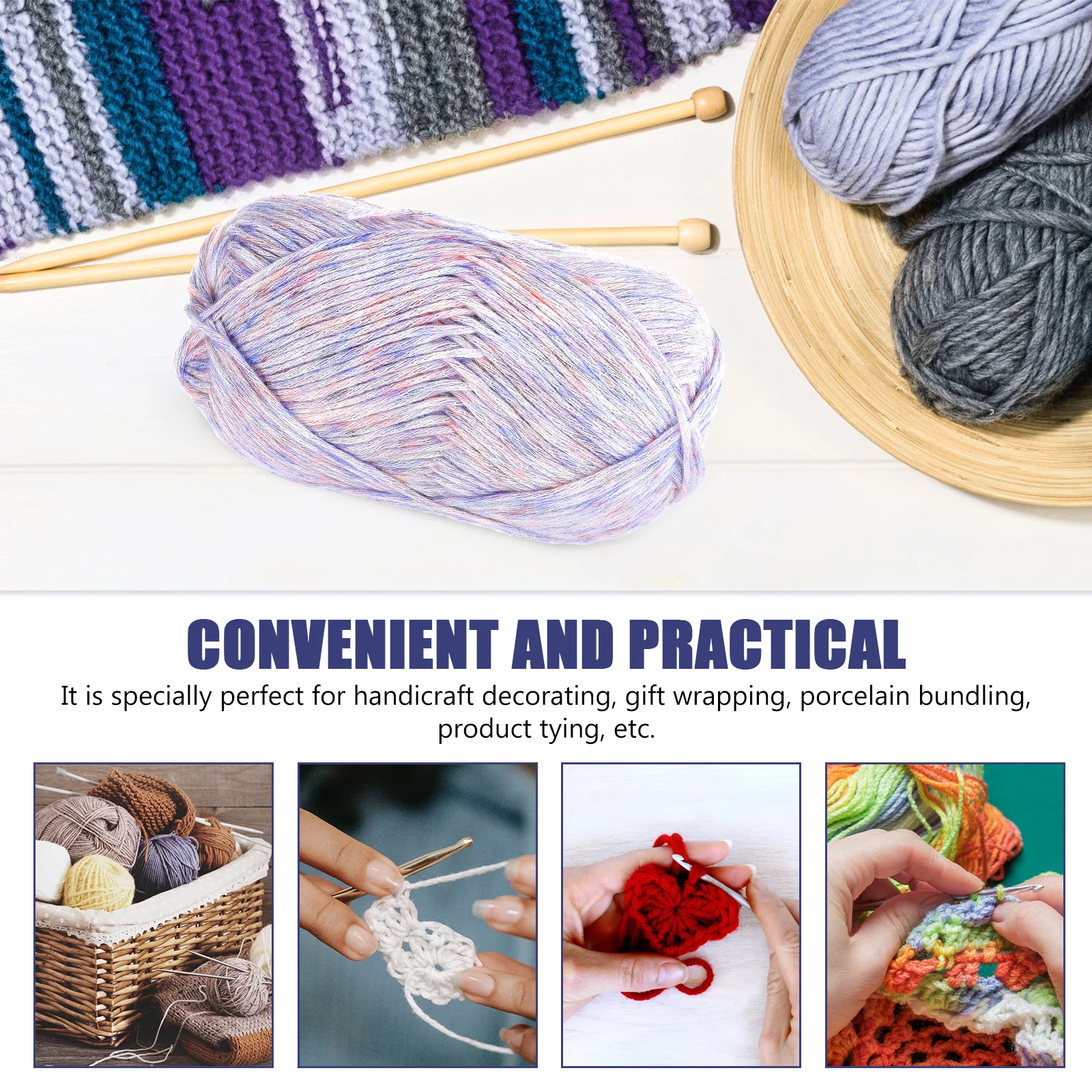 

Cotton Rope 100g Yarn Knitting Crocheting Thread Lightweight Portable DIY Braided Cord Multipurpose Craft Home
