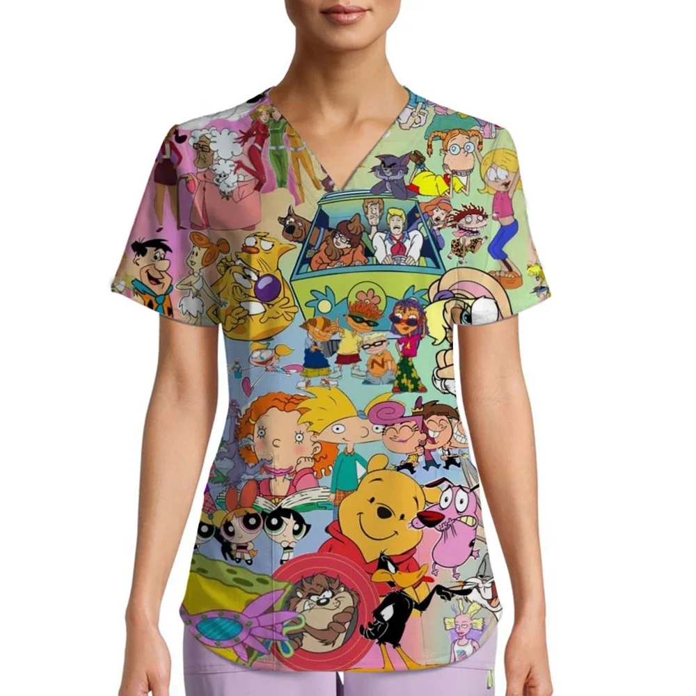 

Disney Winnie The Pooh Medical Nurse Uniform Jogger Scrubs Hospital Uniforms Scrubs New Spa Uniforms Women V-neck Fashion Top