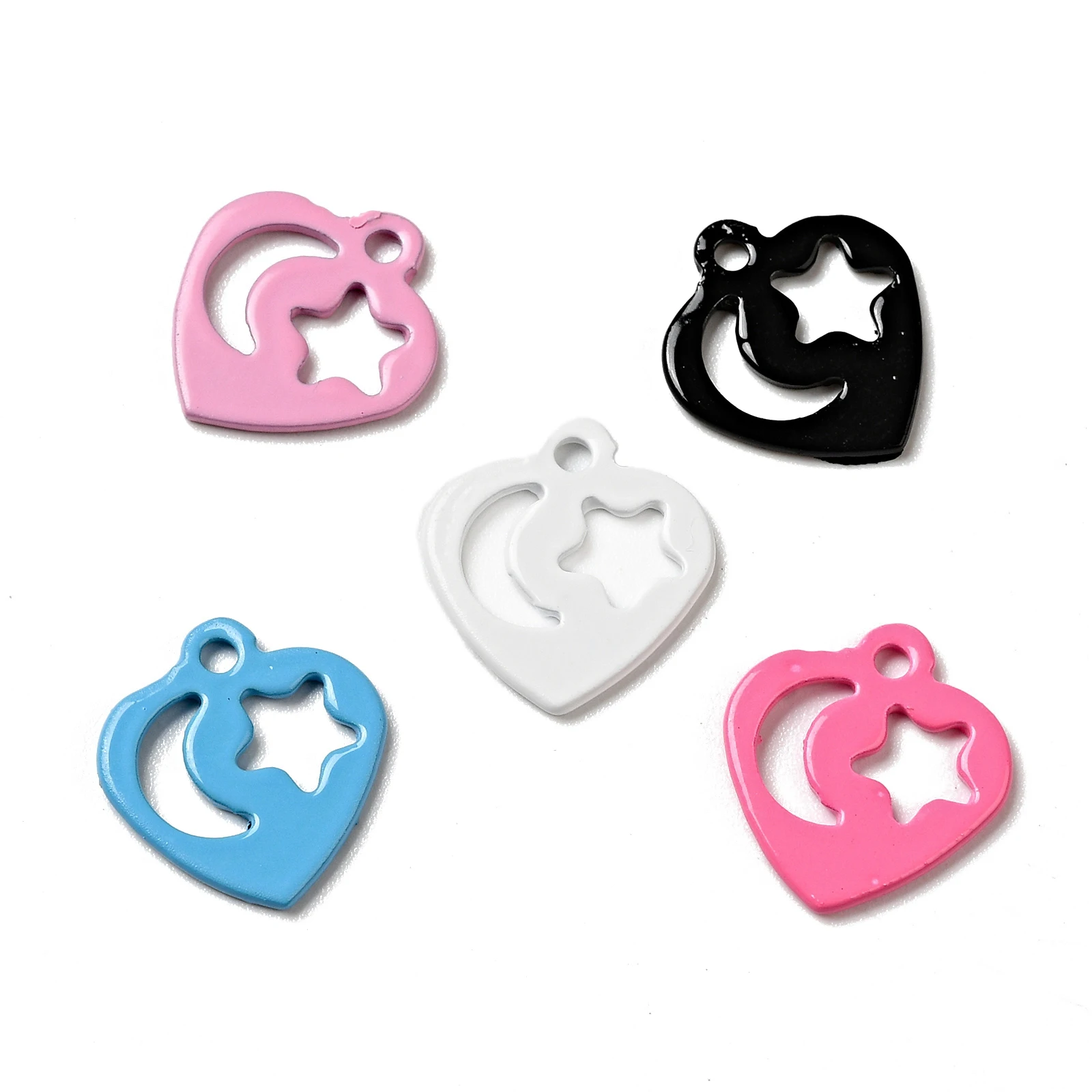 

100pcs Heart with Star Moon Spray Painted 201 Stainless Steel Charms for Necklace Jewelry Making Accessories