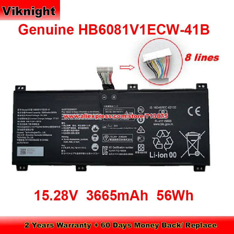 Genuine HB6081V1ECW-41B Battery 4ICP3/78/101 for Huawei MagicBook Pro 2020 HBL-W19 HBL-W29 HLY-W19RP 15.28V 3665mAh 56Wh