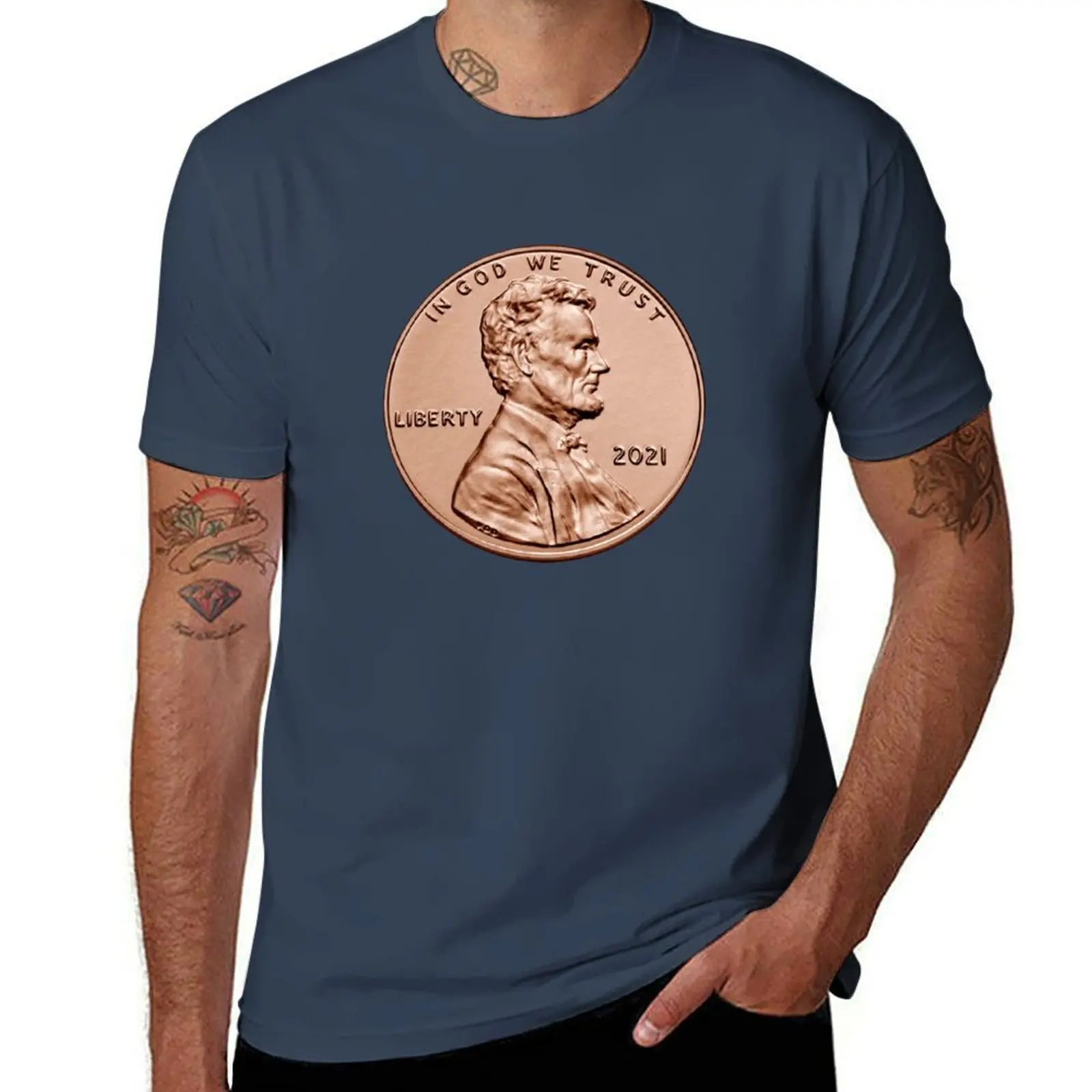 

US Penny Copper Coin Cash Abraham Lincoln Cent Liberty T-Shirt Running Gym Short Sleeve Sports Tee