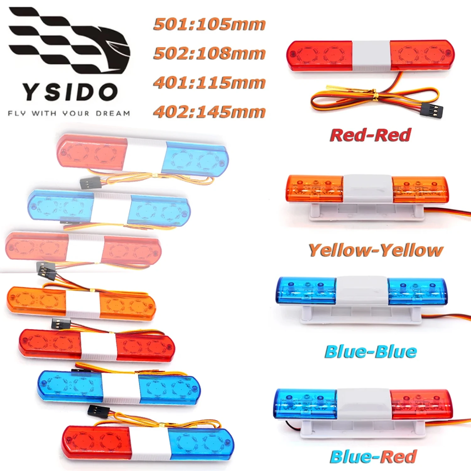 YSIDO 105/108/115/145mm RC Car Light Bar Flashing LED Police for 1/10 1/8 RC Car HSP Kyosho Traxxas Tamiya SCANIA Axial SCX10