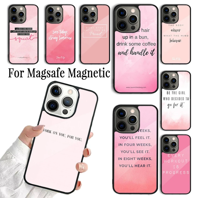 Phone Case For iPhone 16 15 14 13 12 11 Pro Max Plus Magsafe Magnetic Wireless Cover Pink Workout Motivation fitness Gym