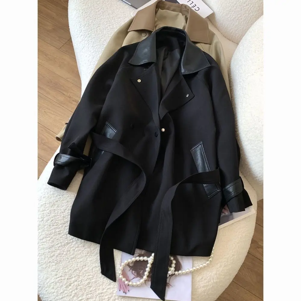 

Windbreaker Coat Women's New Contrast Jacket Spring Autumn 2026 British Style High-end Outwear Female Temperament Long Overwear