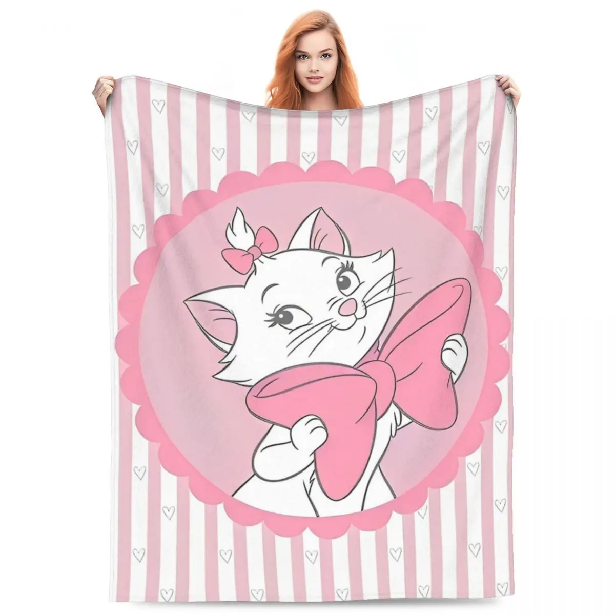 Marie Cat Cartoon Blanket Soft Aesthetic Plush Throw Blanket For Bedroom Decorative Flannel Bedspread Bed Cover