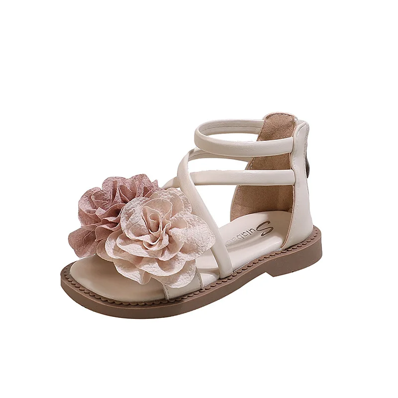 Sandali romani per ragazze fiori Open Toe intrecciato tinta unita High-top semplice nuova estate Hollow scarpe Casual piatte moda per bambini Casual