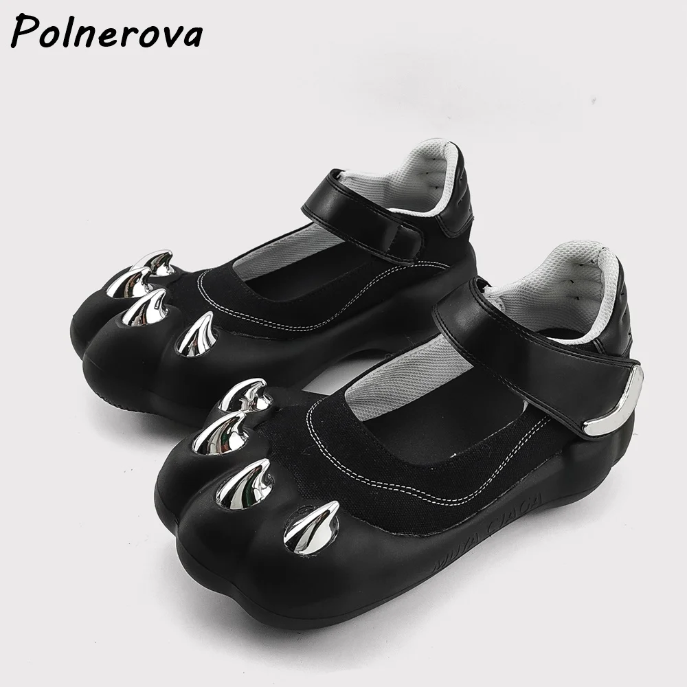 

Металлические черные туфли-лодочки с кошачьими лапами, черные милые шлепанцы, темные туфли в стиле панк, женские однотонные туфли Мэри Джейн на толстой 4-см