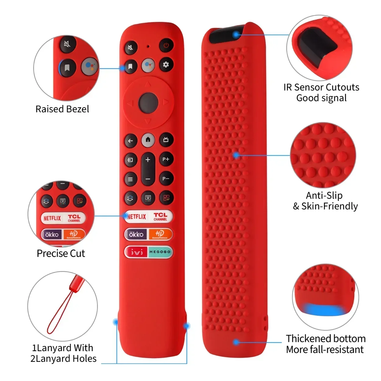 Silicone Remote Control Protective Cover with Lanyard Remote Case Drop-Proof Shell Anti-Slip for TCL RC902V FMR2 FMR4 FMR1