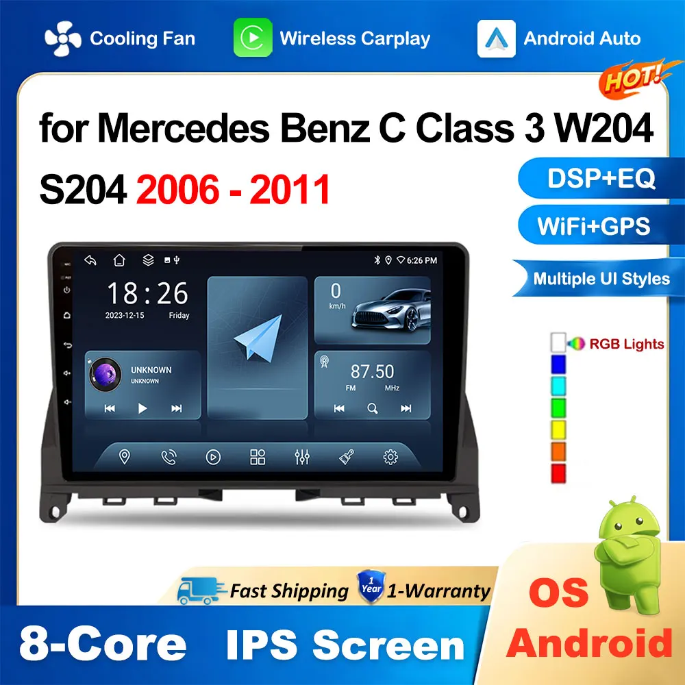 

Android Auto for Mercedes Benz C Class 3 W204 S204 2006 - 2011 Car Radio 4G Autoradio Video Player Carplay Qled Screen