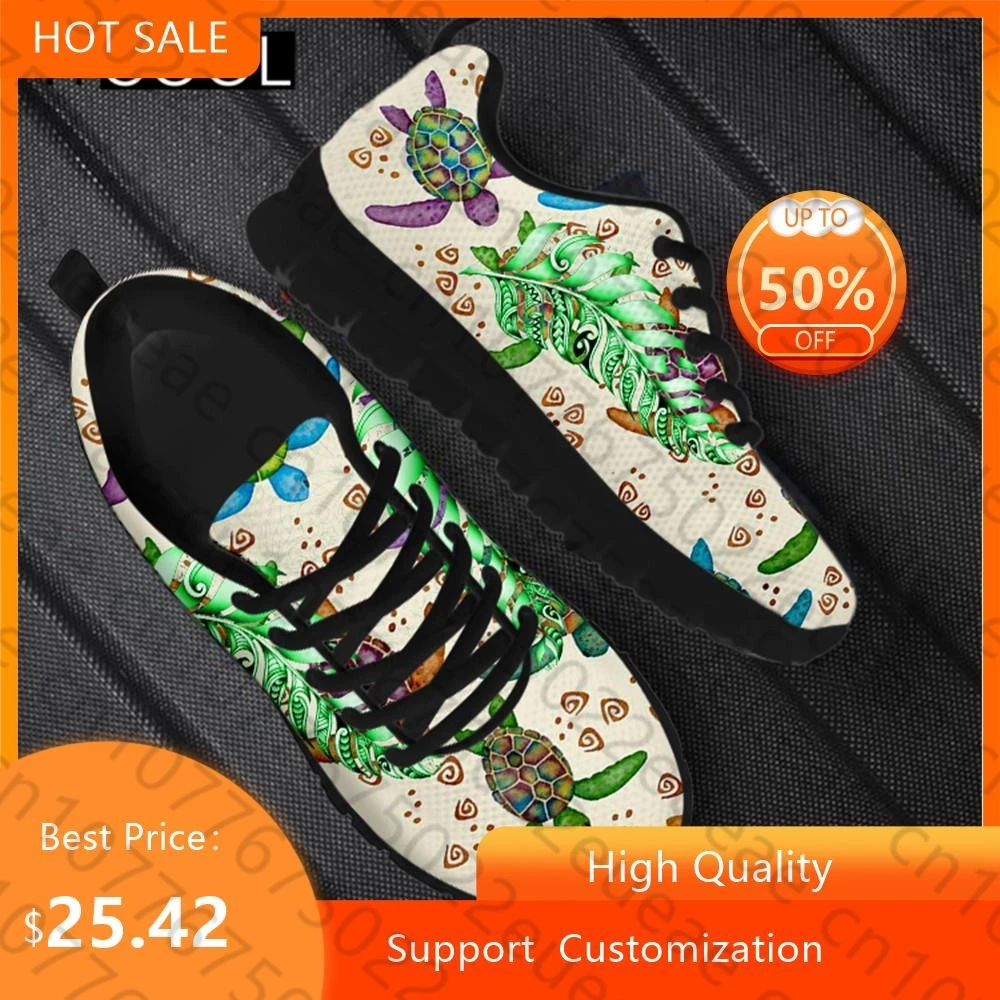 HYCOOL Hawaiian Turtle Print Women Sport Shoes Mens Running Athletic Zapatos De Mujer Men Mesh Female Flats Platform Sneakers