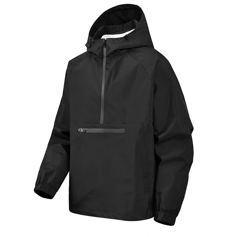 Autumn Man Jacket Simple Solid Color Long Sleeve Male Cargo Coat Half Zipper Windproof Casual Versatile Men Hooded Outerwear