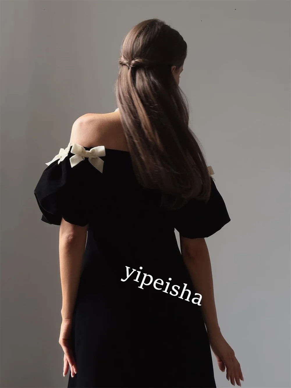  Evening Jersey Bow Engagement A-line Off-the-shoulder Bespoke Occasion Gown Midi Dresses Saudi Arabia  