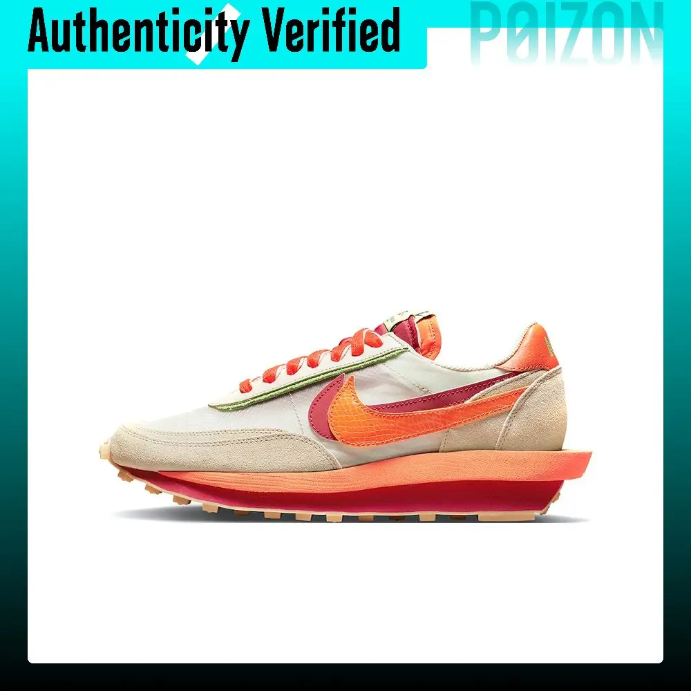 CLOT X Sacai X Nike LDWaffle Casual Shoes Unisex Low-top Ecru Orange DH1347-100