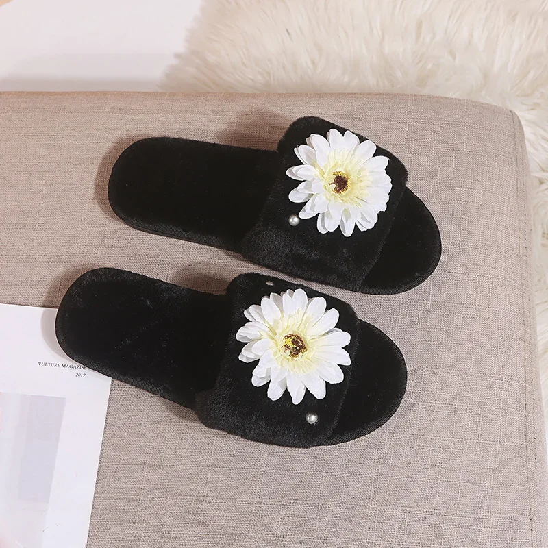 Fluffy Women Home Slides Comfort Flat Sandals Female Cute Indoor Slippers For Woman Flip Flops