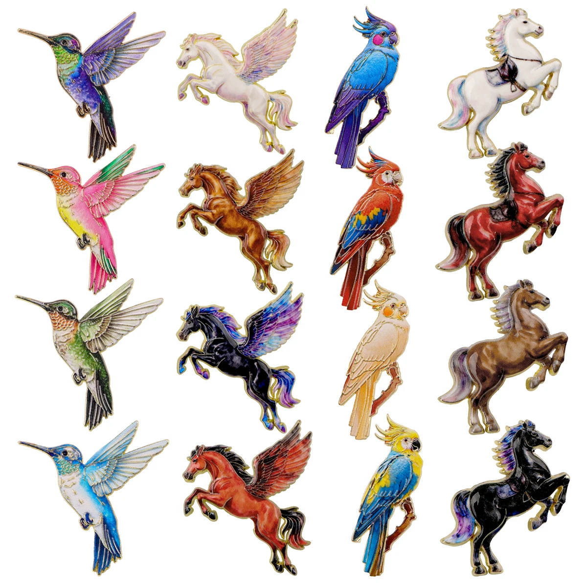 Mix 4pcs/set Colorful Birds and Horses Enamel Pin Brooches For Lapel Pins Badge on Backpack Accessories Fashion Jewelry Gifts
