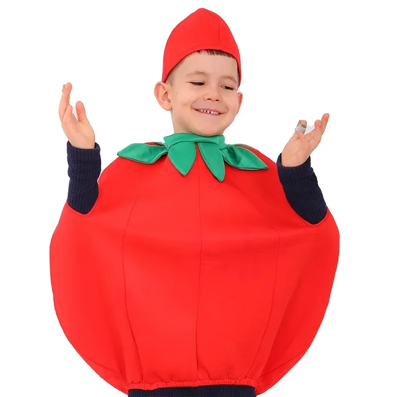 2024 Kleine Tomate Cosplay für Kinder Jungen Mädchen Gemüse Halloween Kostüme Rollenspiel Karneval Party