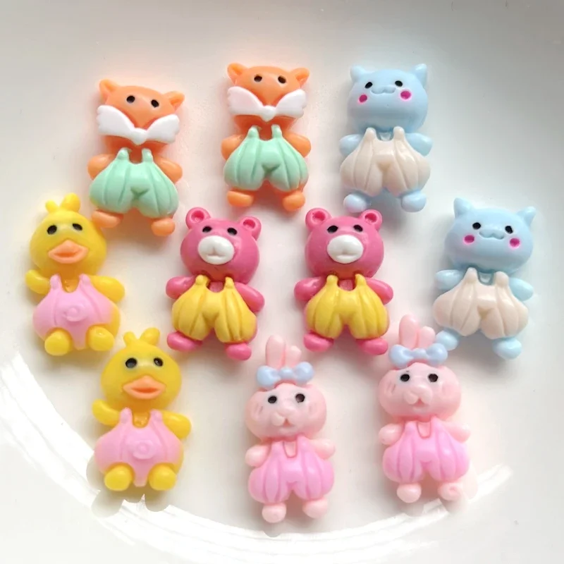 20pcs Resin Colorful Mini Rabbit Bear Duck Fox Animal Animation Flatback Figurines Home Ornament DIY Scrapbook Crafts