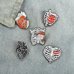 Love Even Dead Enamel Pins Custom Rib Cage Rose Heart Brooch Lapel Badge Bag Gothic Punk Jewelry Gift for Friends