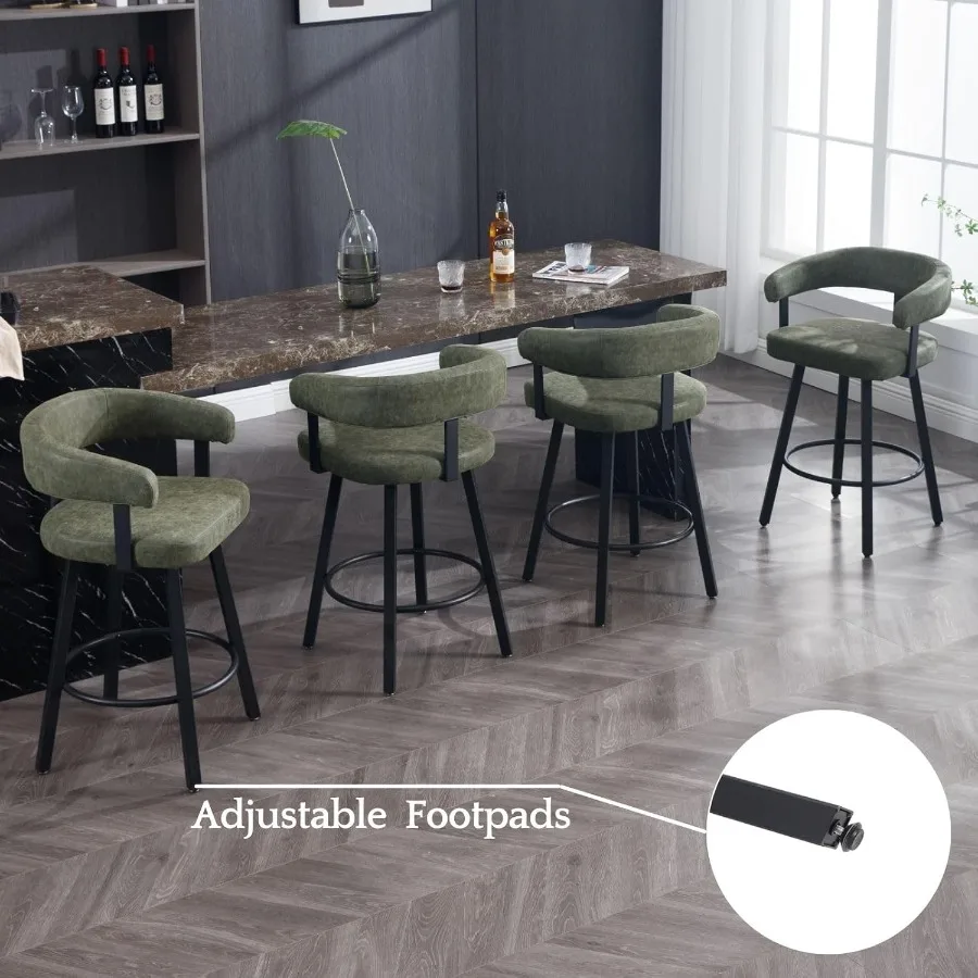 طقم كراسي بار من جلد البولي يوريثان مكون من 2 مقعد بارتفاع 25.5 مع مسند ظهر مبطن مفتوح ومقاعد بار منخفضة منجدة حديثة معي