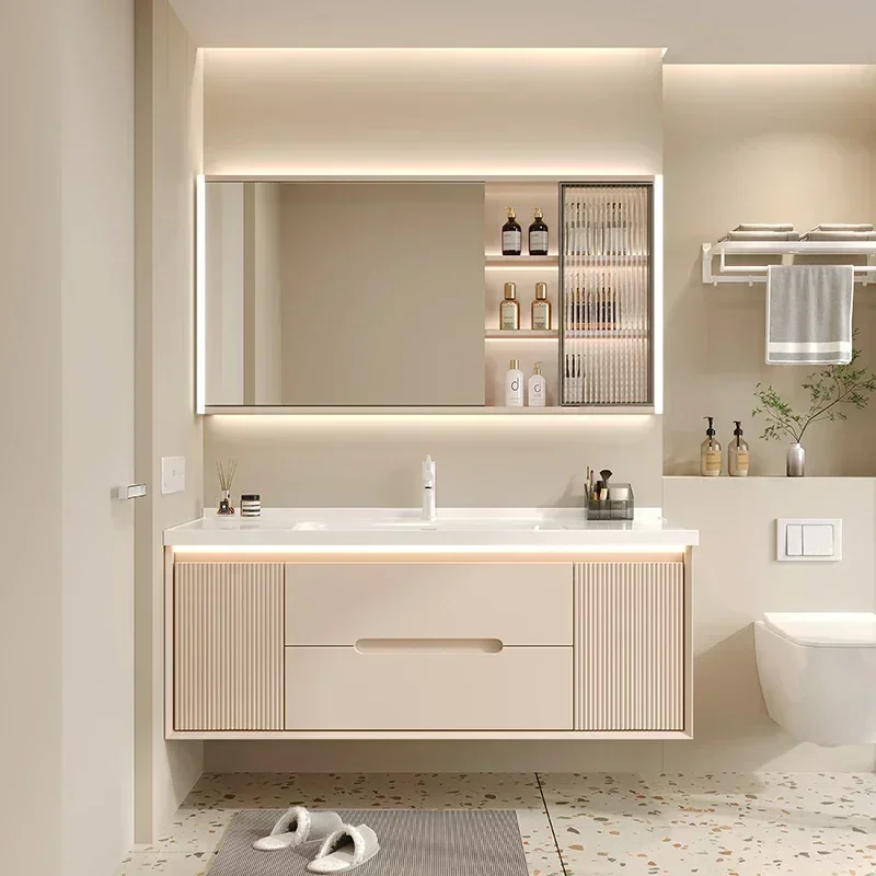 Luxury Cabinet Bathroom Furniture Combination Modern Minimalist Ceramic Integrated Hand Wash Basin Bathroom Furniture