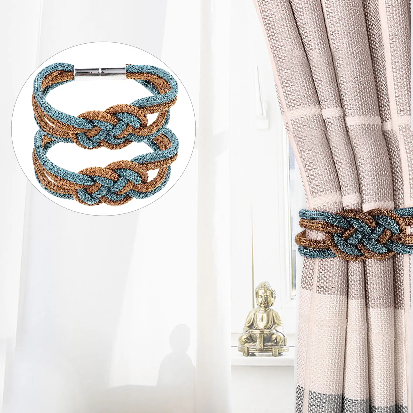 

2 Pcs Curtains Buckle Strap Practical Automatic Chic Rope Blue Decorative Tieback