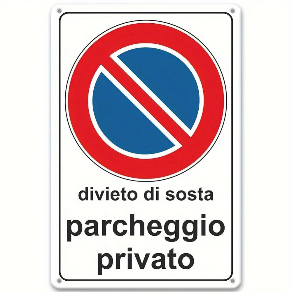 Señal de Prohibición de Estacionamiento Privado - Aviso de Prohibido el Paso en Metal Resistente con Diseño de Círculo Rojo, Fácil de Colgar en Interiores/Exteriores