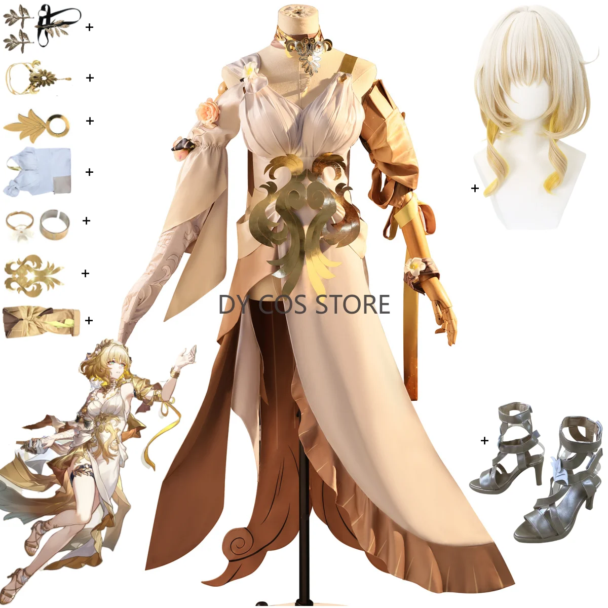 

Game Honkai: Star Rail Rail Cosplay Costume White Evening Dress Camisole Skirt Wig Shoe Woman Sexy Carnival Christmas Suit
